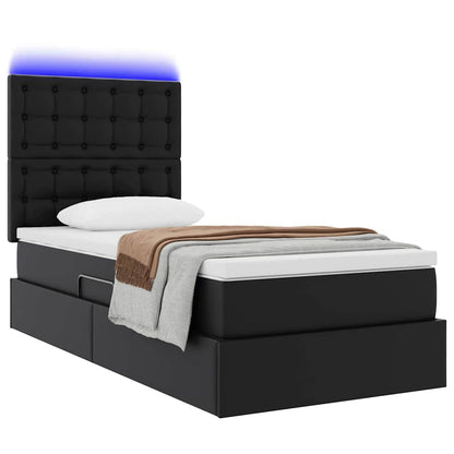 Letto con contenitore e LED Nero 90 x 190 cm Pelle Sintetica | homemem39