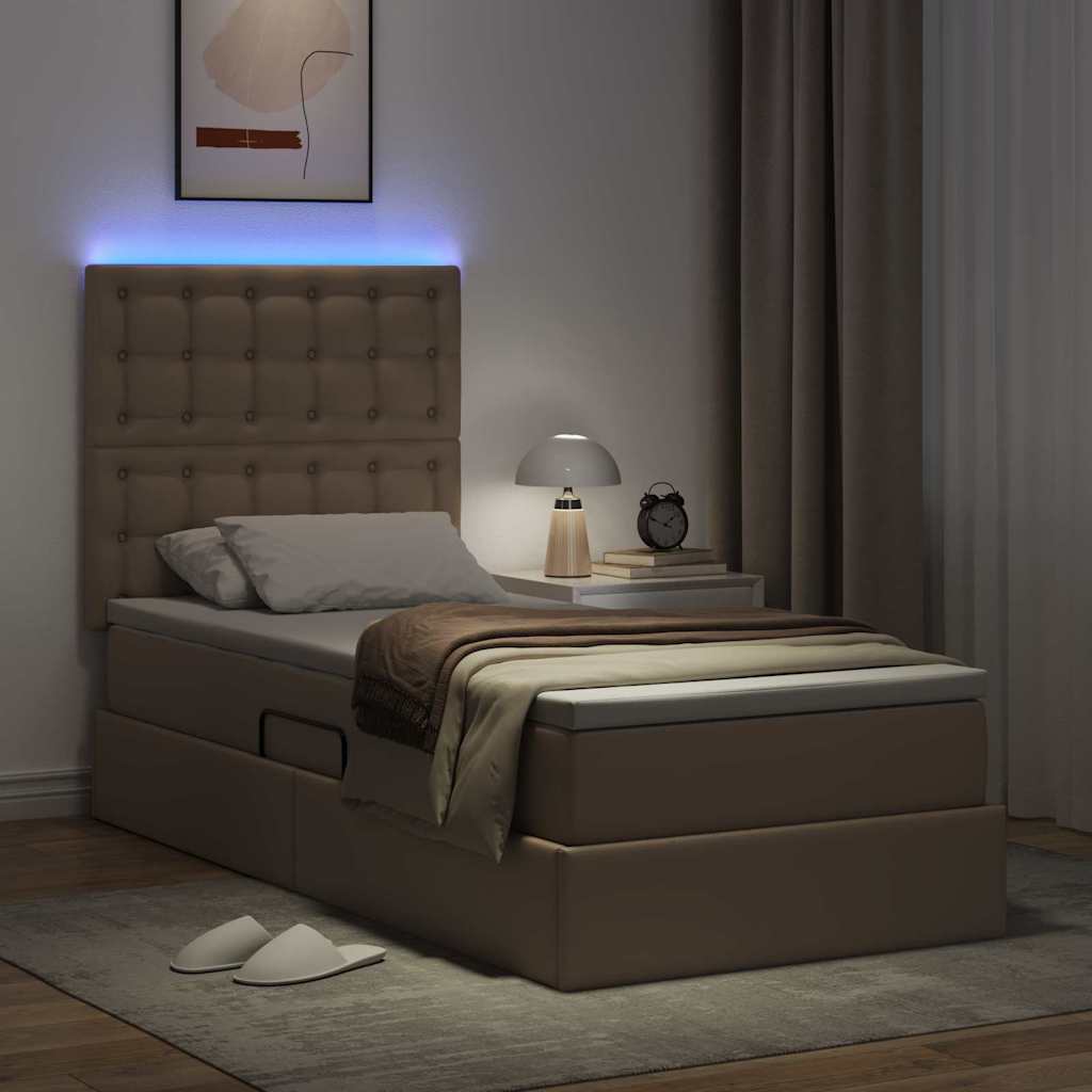 Letto con contenitore e LED con testiera Cappuccino 90 x 190 cm | homemem39