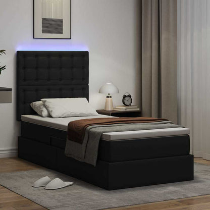 Letto con contenitore e LED Nero 90 x 200 cm Pelle Sintetica | homemem39