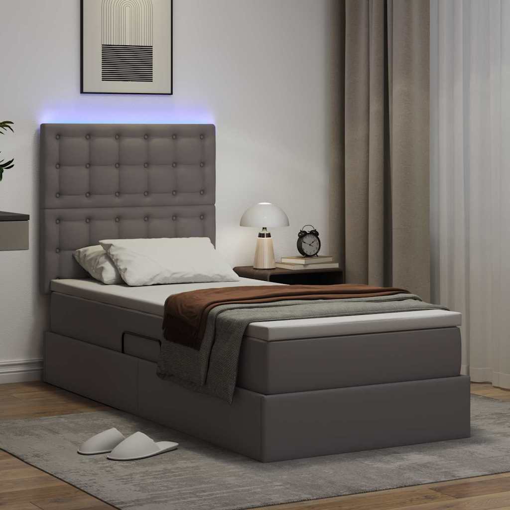 Letto con contenitore e LED Grigio 100 x 200 cm Pelle Sintetica | homemem39