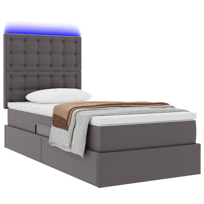 Letto con contenitore e LED Grigio 100 x 200 cm Pelle Sintetica | homemem39