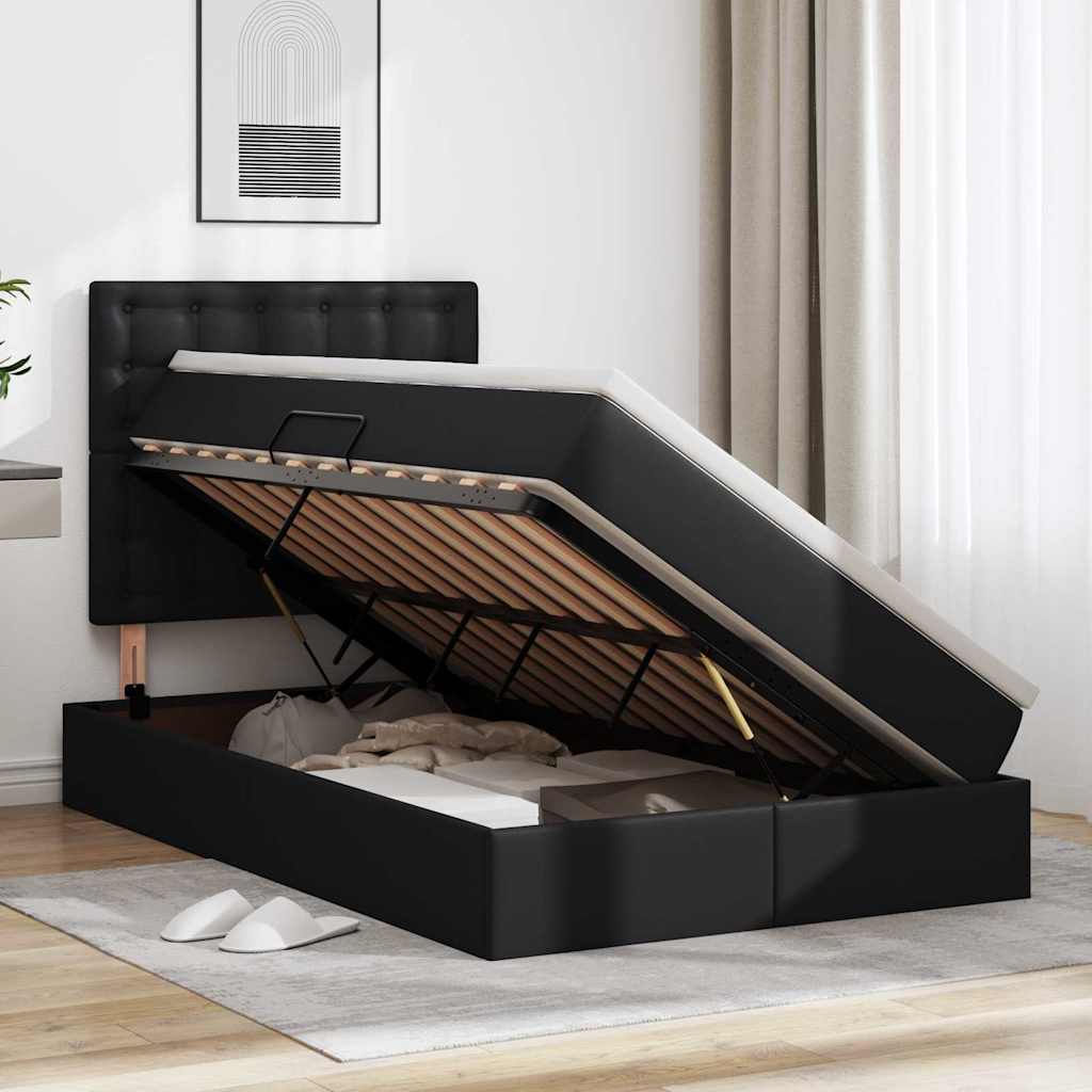 Letto con contenitore e LED Nero 120 x 190 cm Pelle Sintetica | homemem39