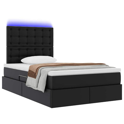 Letto con contenitore e LED Nero 120 x 190 cm Pelle Sintetica | homemem39