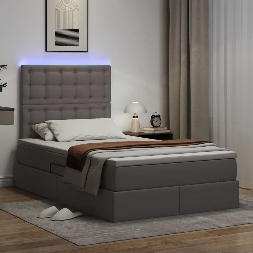 Letto con luci a strisce a LED Grigio 120 x 200 cm PVC