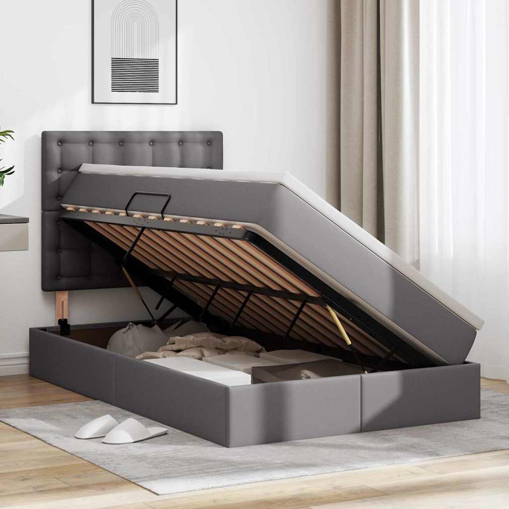 Letto con luci a strisce a LED Grigio 120 x 200 cm PVC