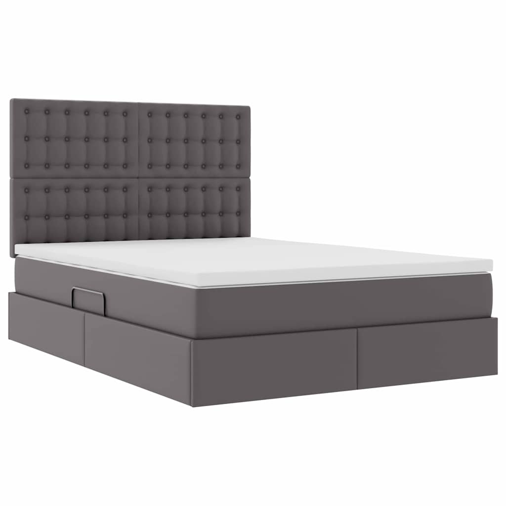 Letto con luci a strisce a LED Grigio 140 x 190 cm PVC