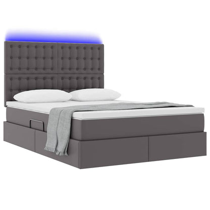 Letto con luci a strisce a LED Grigio 140 x 190 cm PVC