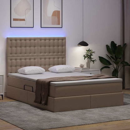 Letto con luci a strisce a LED Cappuccino 140 x 190 cm PVC