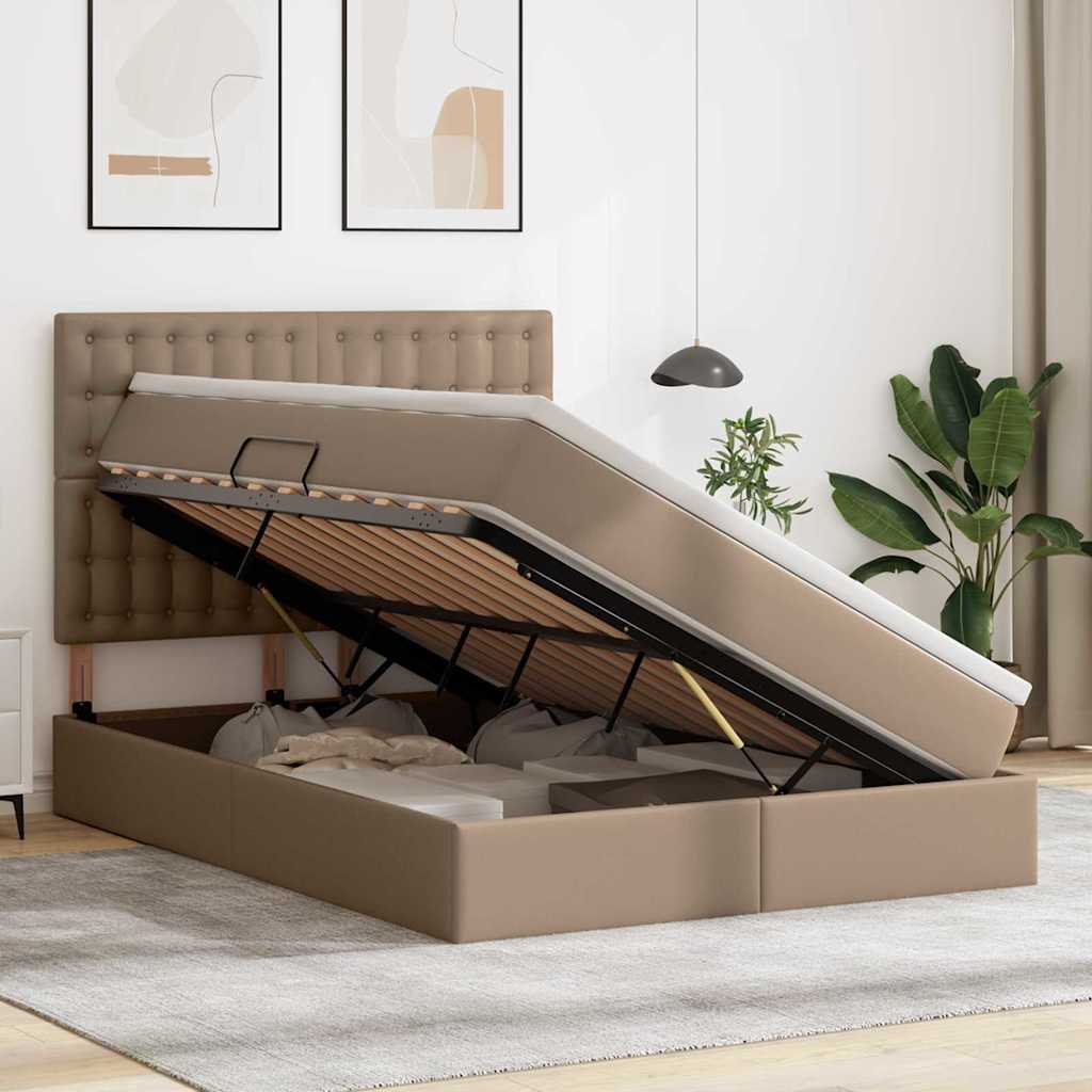 Letto con luci a strisce a LED Cappuccino 140 x 190 cm PVC