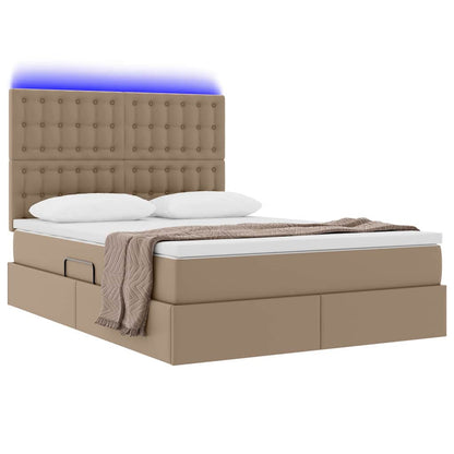 Letto con luci a strisce a LED Cappuccino 140 x 190 cm PVC