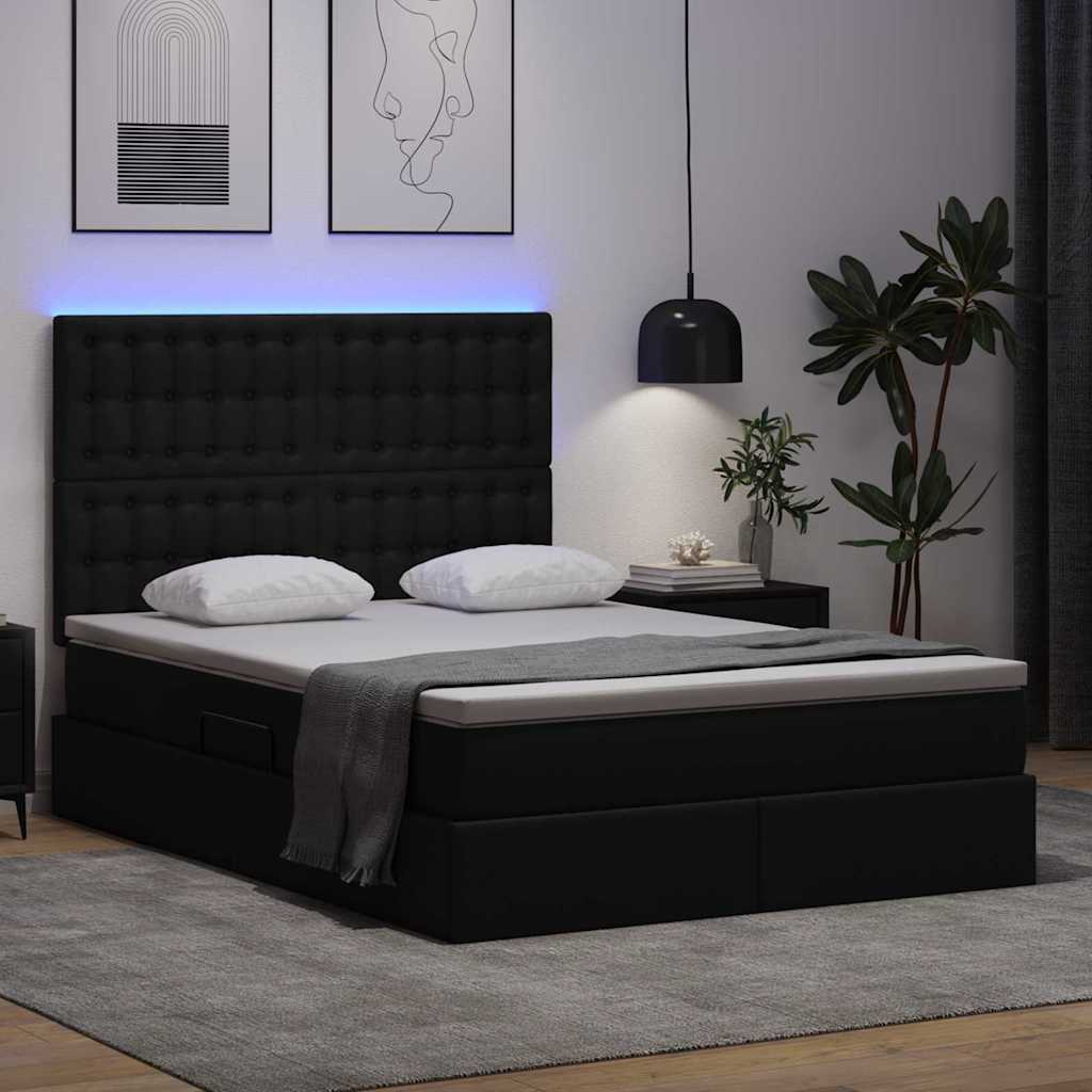 Letto con luci a strisce a LED Nero 140 x 200 cm PVC