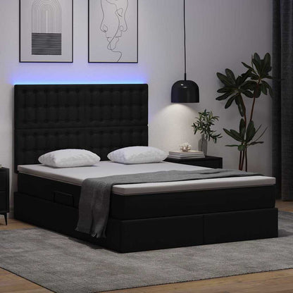 Letto con luci a strisce a LED Nero 140 x 200 cm PVC