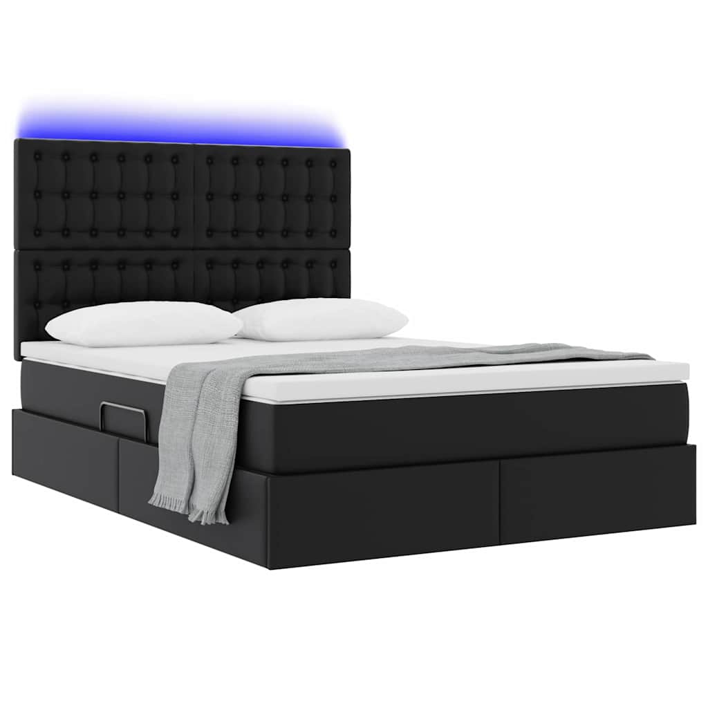 Letto con luci a strisce a LED Nero 140 x 200 cm PVC