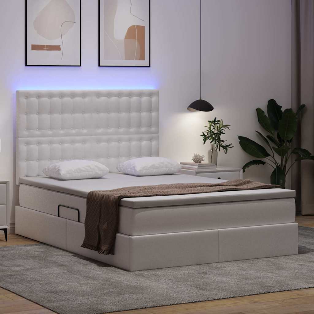 Letto con luci a strisce a LED Bianco Puro 140 x 200 cm PVC