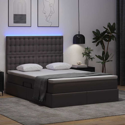 Letto con luci a strisce a LED Grigio 140 x 200 cm PVC