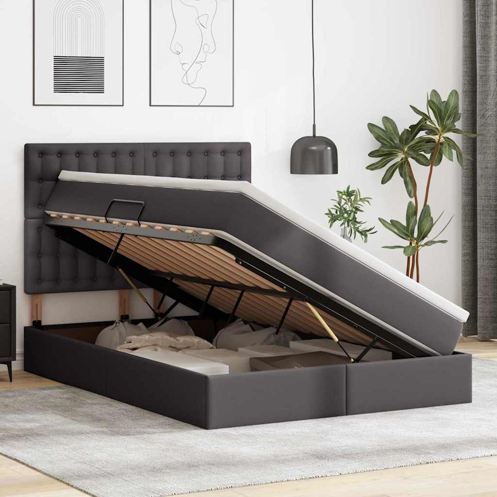 Letto con luci a strisce a LED Grigio 140 x 200 cm PVC