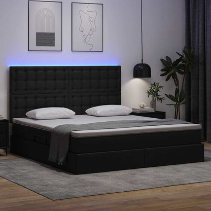 Letto con contenitore e LED Nero 160 x 200 cm Pelle Sintetica | homemem39