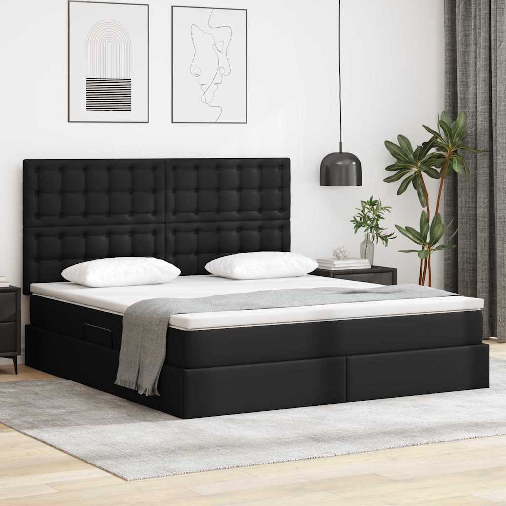 Letto con contenitore e LED Nero 160 x 200 cm Pelle Sintetica | homemem39