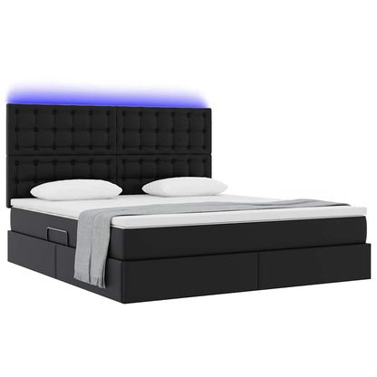 Letto con contenitore e LED Nero 160 x 200 cm Pelle Sintetica | homemem39