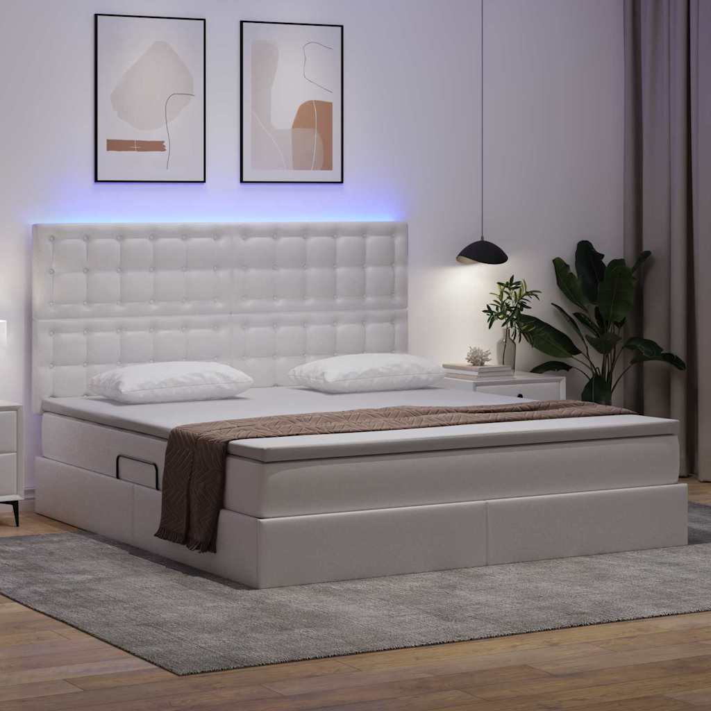 Letto con contenitore e LED Bianco Puro 160 x 200 cm