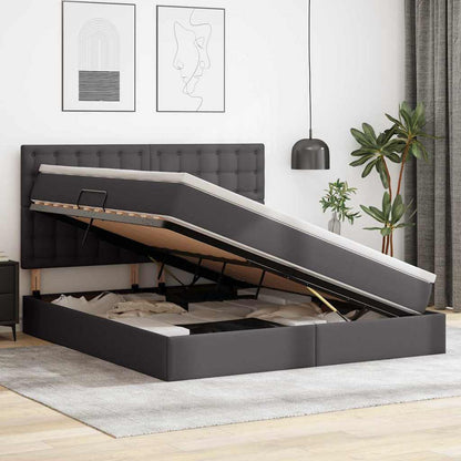 Letto con contenitore e LED Grigio 160 x 200 cm Pelle Sintetica | homemem39