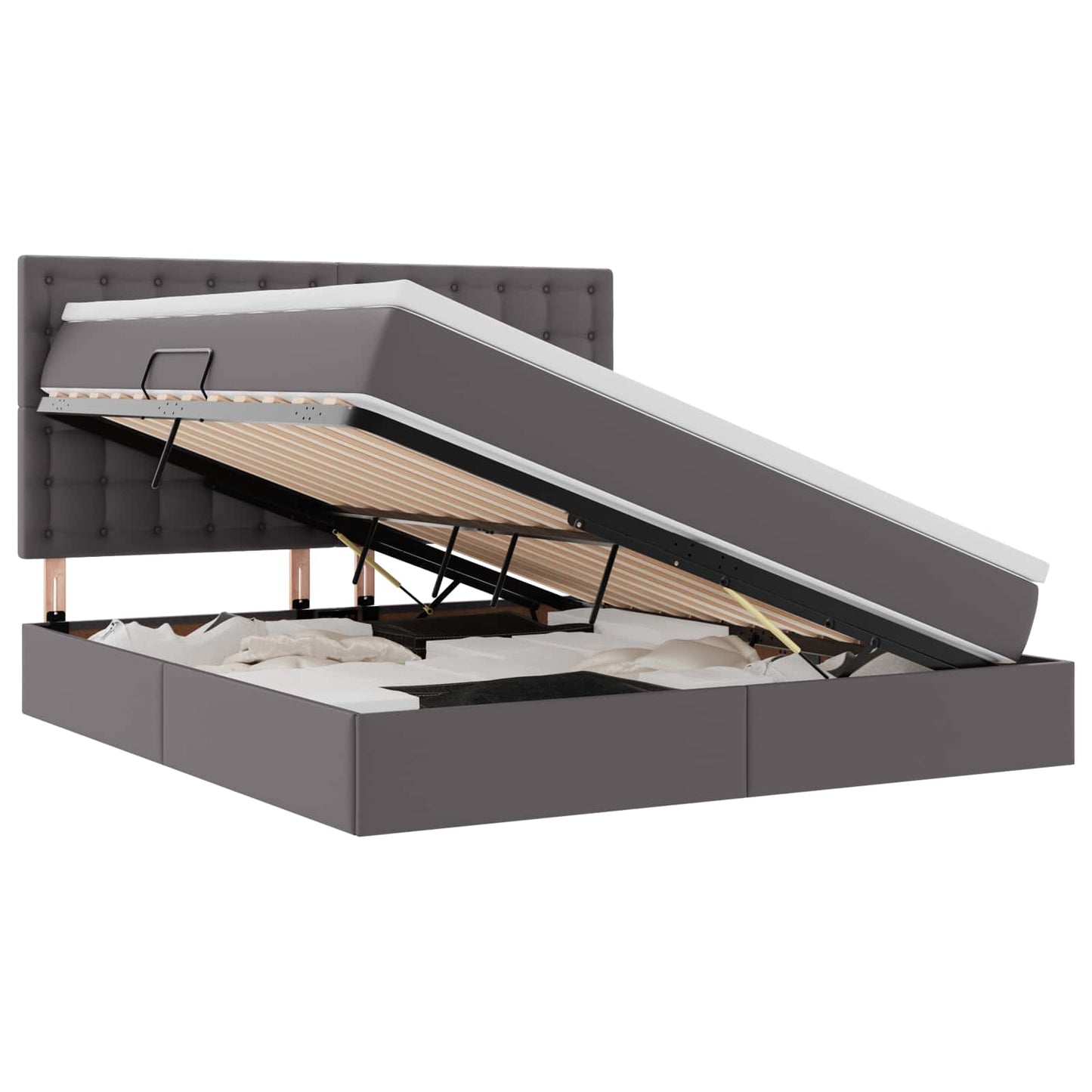 Letto con contenitore e LED Grigio 160 x 200 cm Pelle Sintetica | homemem39