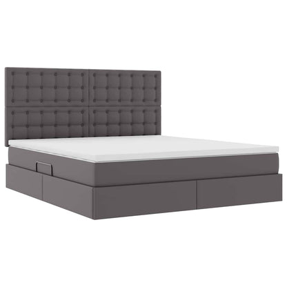 Letto con contenitore e LED Grigio 160 x 200 cm Pelle Sintetica | homemem39