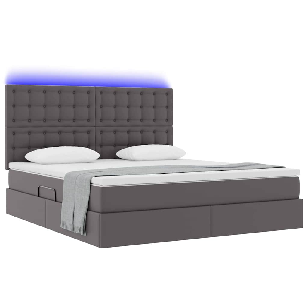 Letto con contenitore e LED Grigio 160 x 200 cm Pelle Sintetica | homemem39