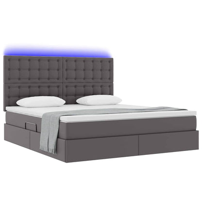 Letto con contenitore e LED Grigio 160 x 200 cm Pelle Sintetica | homemem39