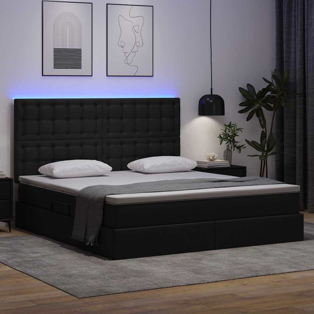 Letto con luci a strisce a LED Nero 180 x 200 cm PVC