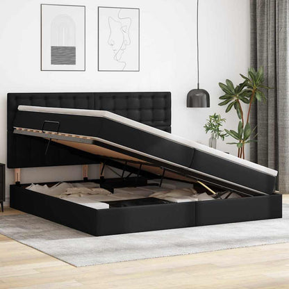 Letto con contenitore e LED Nero 200 x 200 cm Pelle Sintetica | homemem39