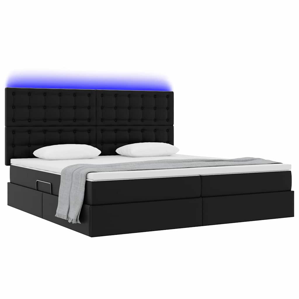 Letto con contenitore e LED Nero 200 x 200 cm Pelle Sintetica | homemem39