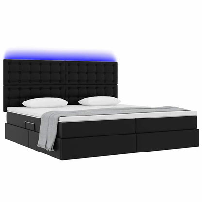 Letto con contenitore e LED Nero 200 x 200 cm Pelle Sintetica | homemem39
