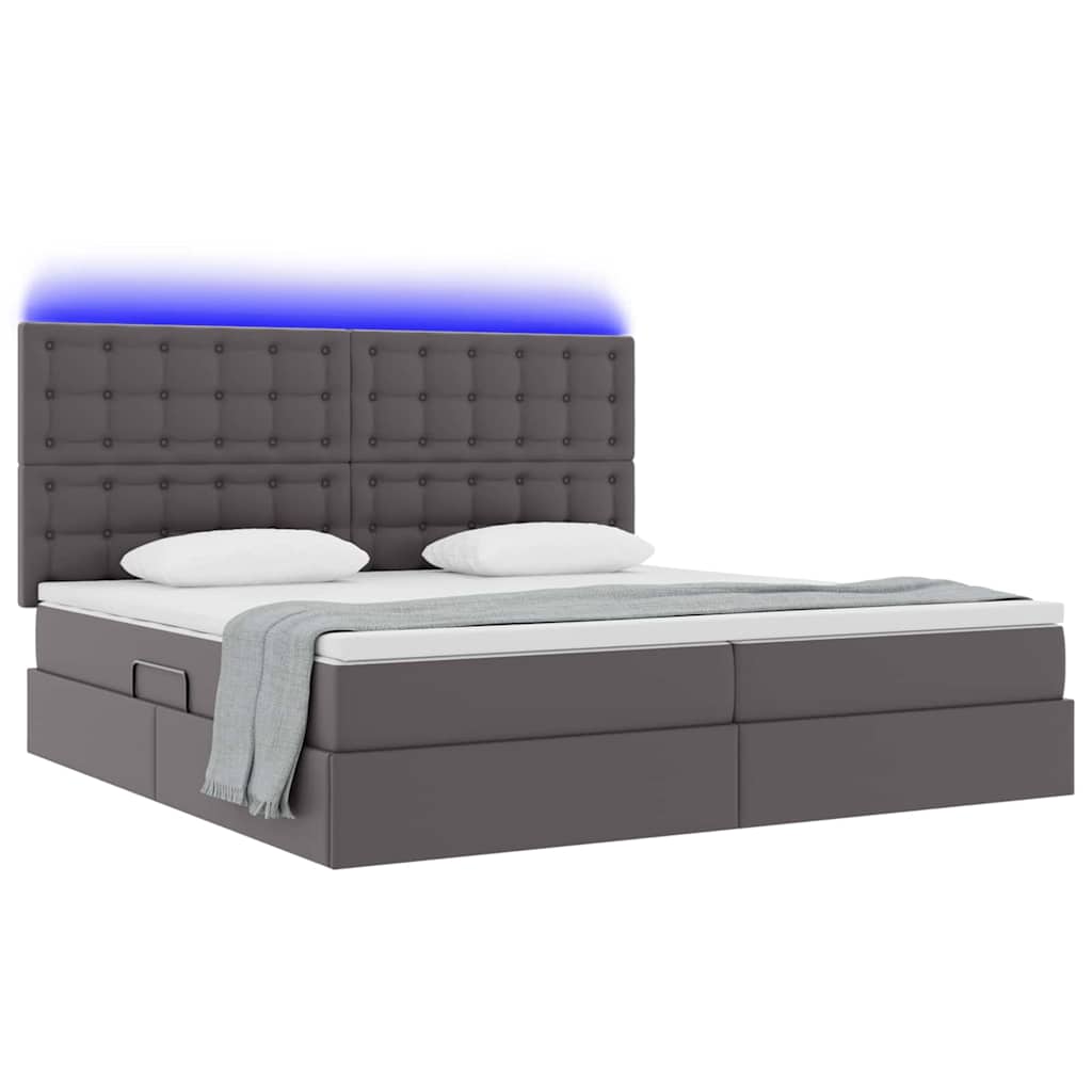 Letto con luci a strisce a LED Grigio 200 x 200 cm PVC
