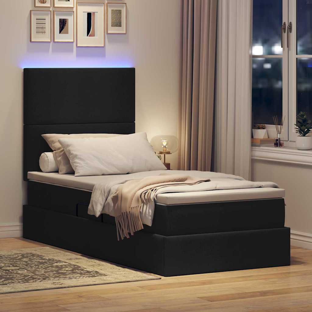 Letto con contenitore LED e materasso Nero 90 x 190 cm Tessuto | homemem39