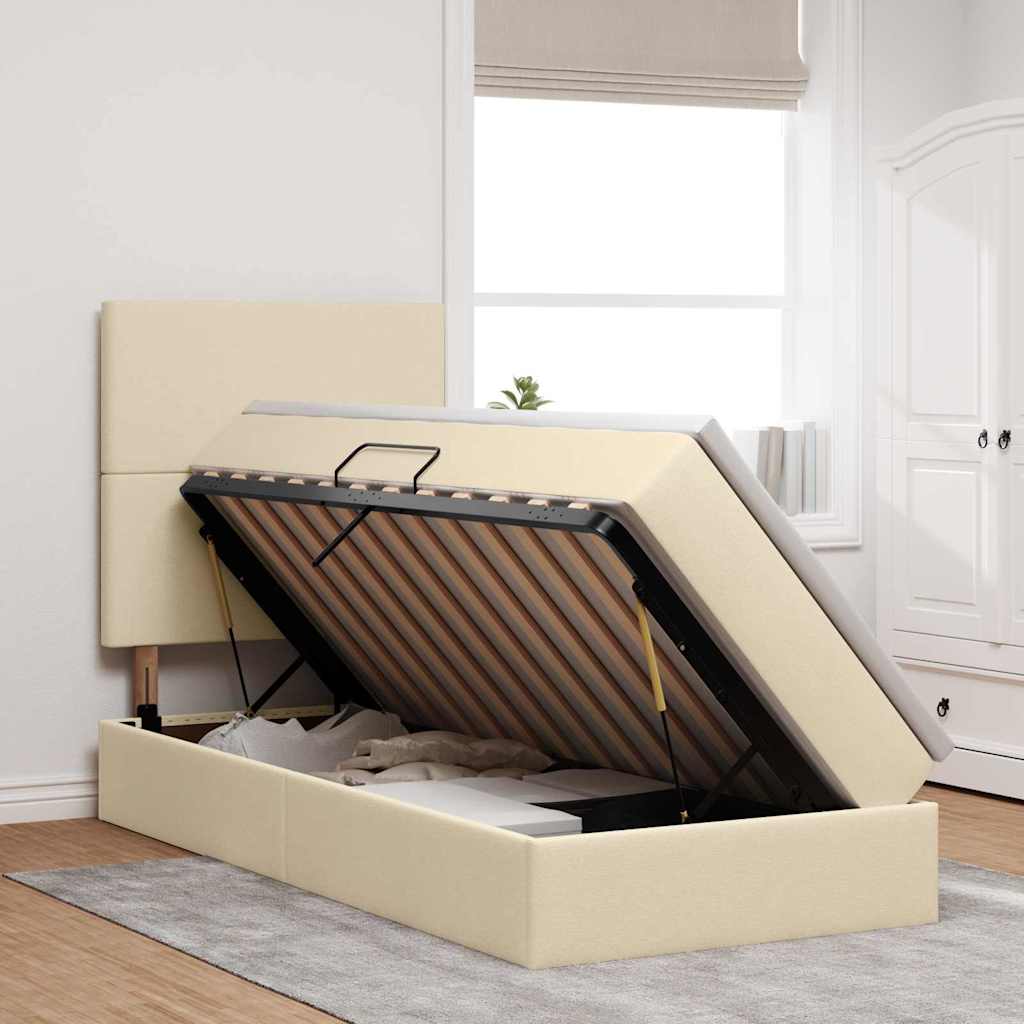 Letto con contenitore LED e materasso Crema 90 x 200 cm Tessuto | homemem39
