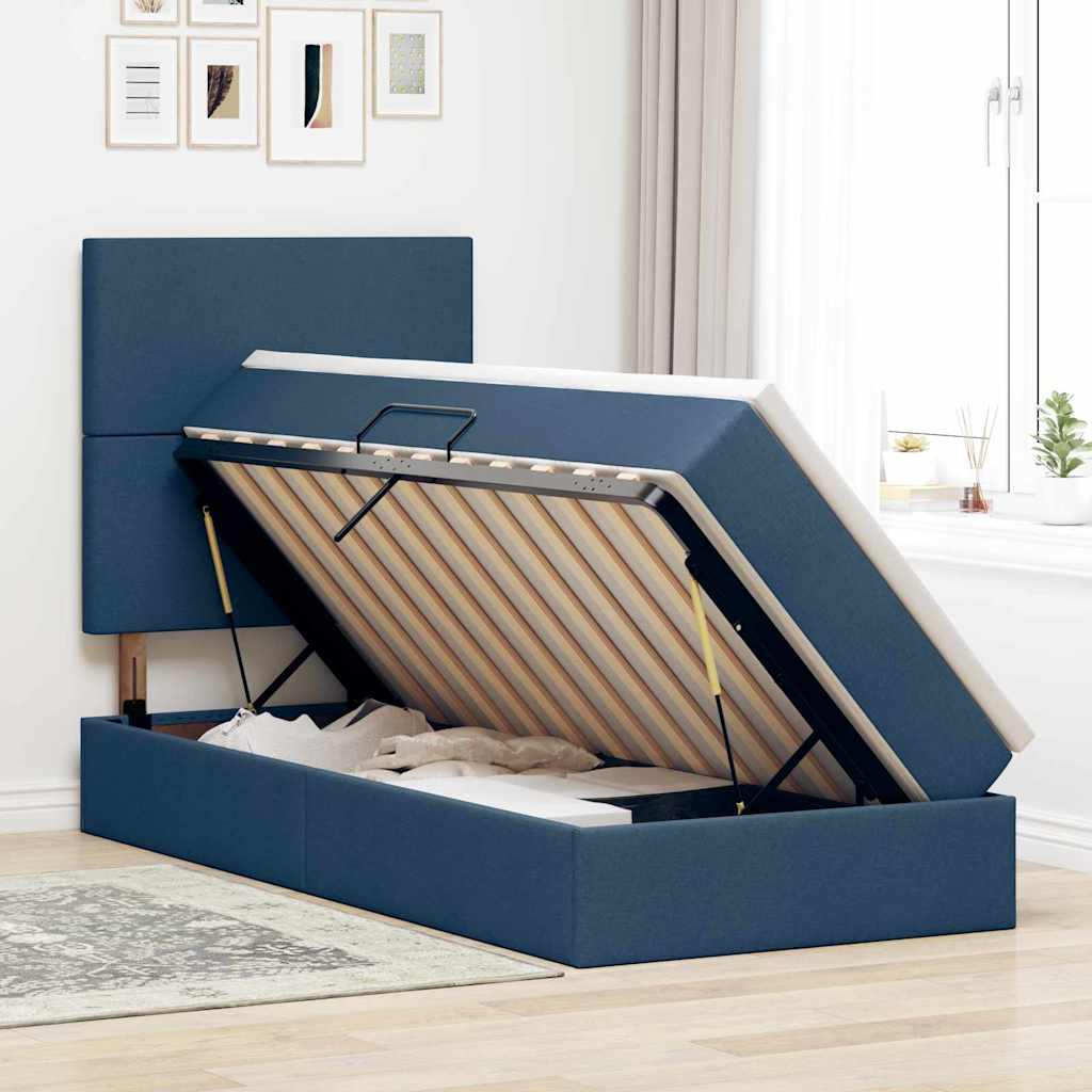Letto con contenitore LED e materasso Blu 100 x 200 cm Tessuto | homemem39