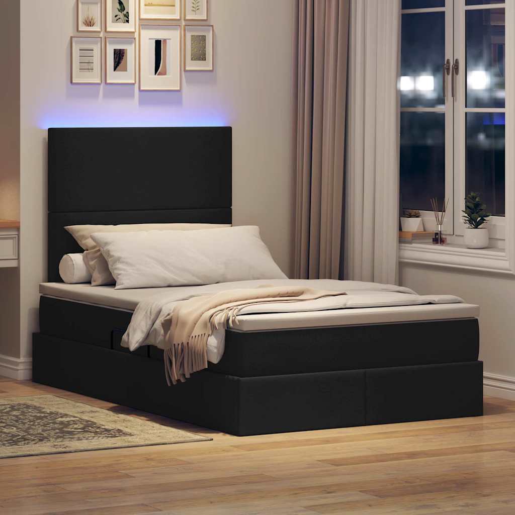 Letto con contenitore e LED Nero 120 x 200 cm Poliestere