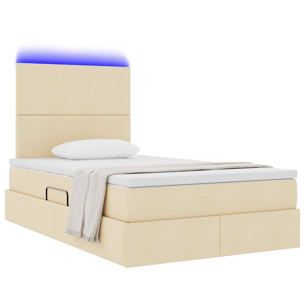 Letto con luci a strisce a LED Crema 120 x 200 cm Tessuto