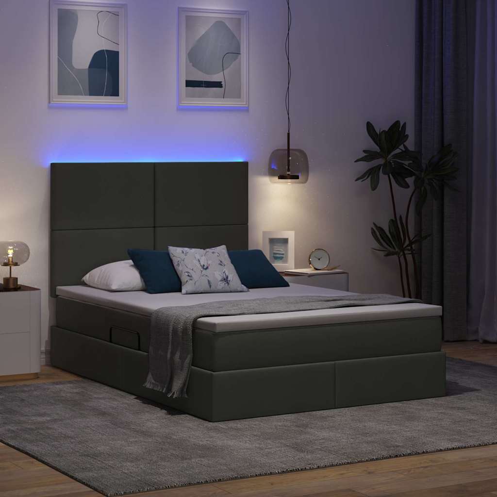 Letto con contenitore e LED Grigio scuro 140 x 190 cm