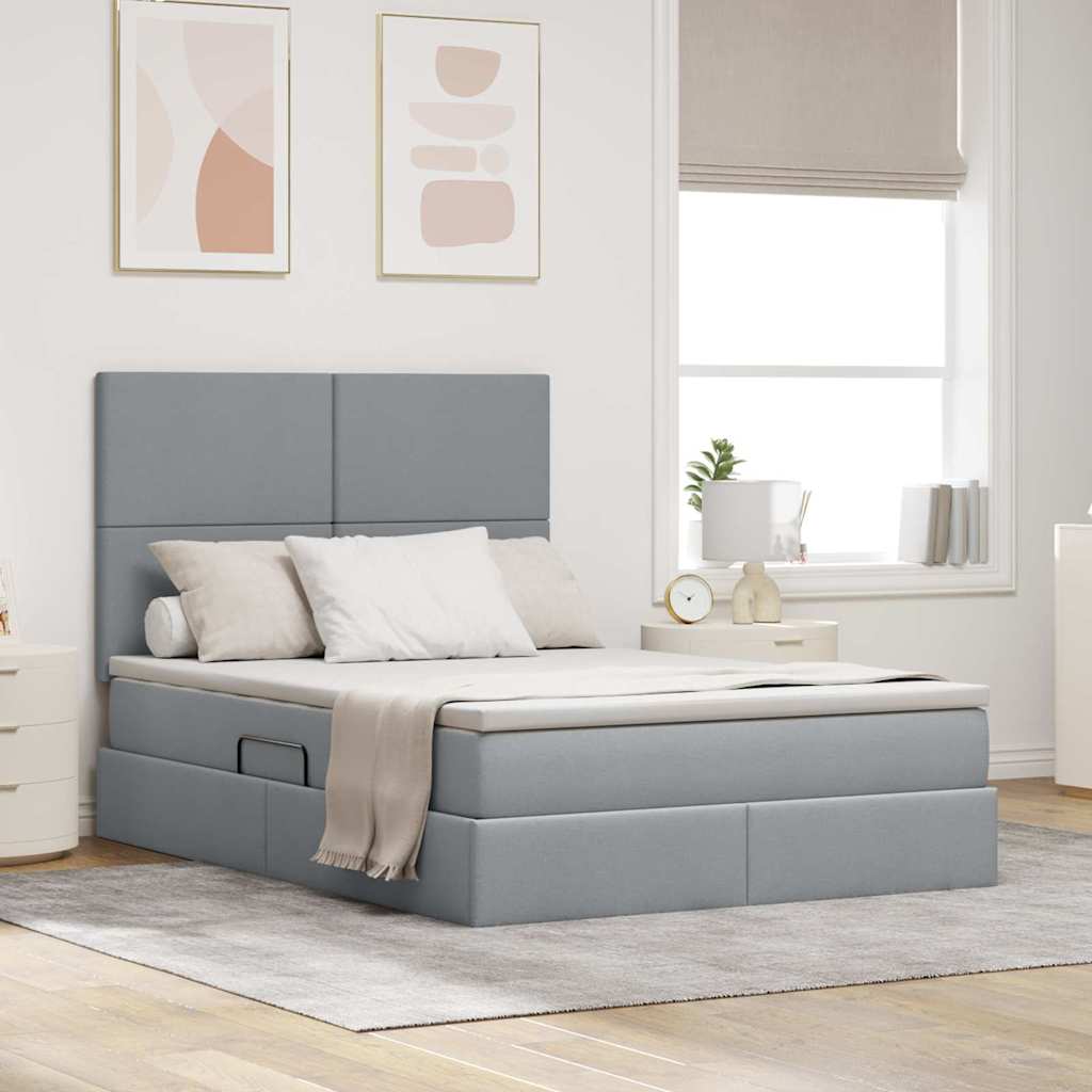 Letto con testiera Grigio chiaro 140 x 200 cm Tessuto