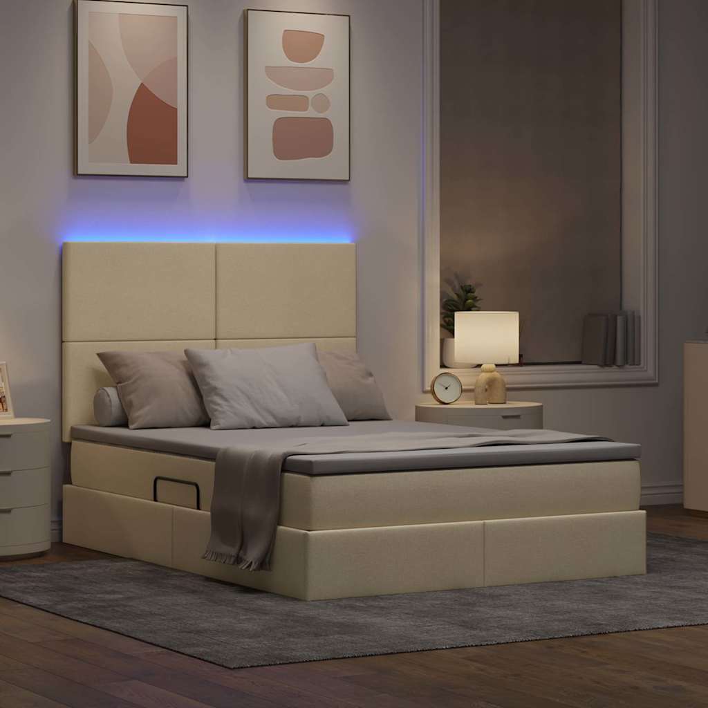 Letto con luci a strisce a LED Crema 140 x 200 cm Tessuto