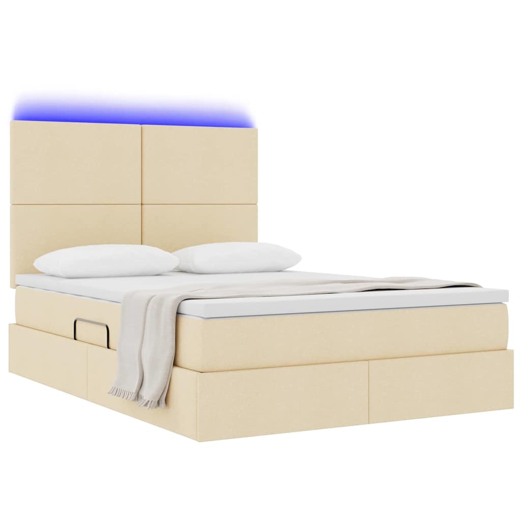Letto con luci a strisce a LED Crema 140 x 200 cm Tessuto