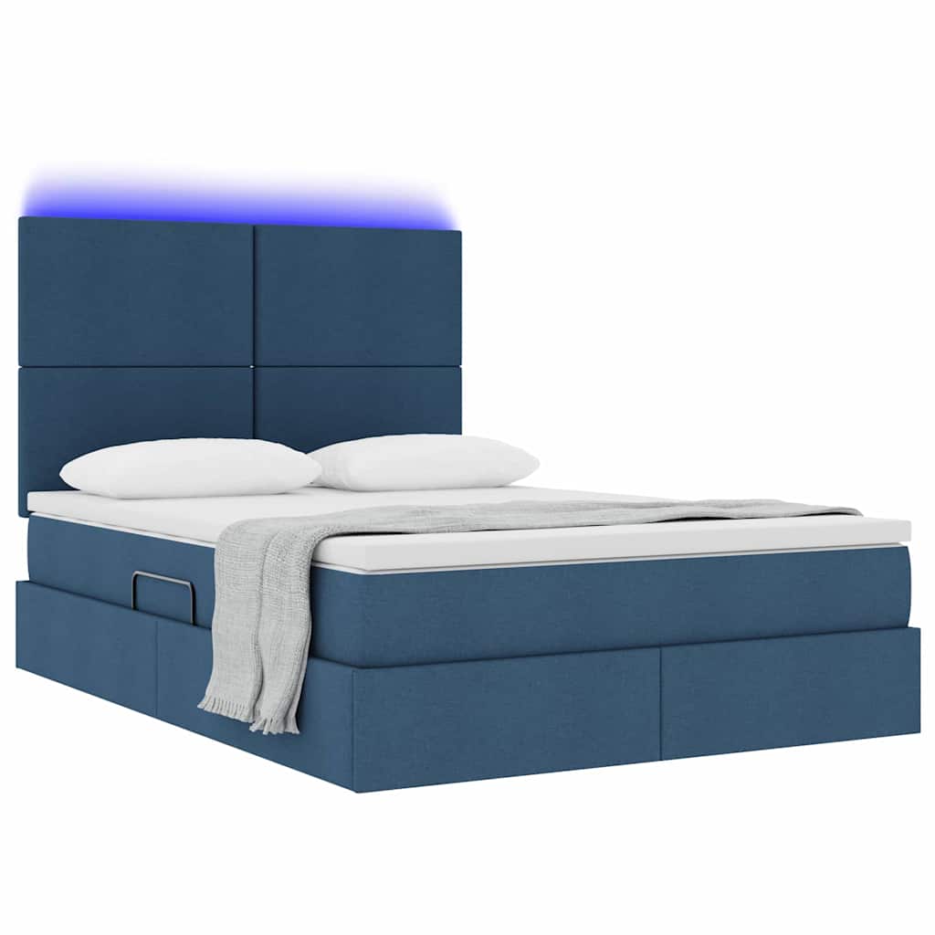 Letto con luci a strisce a LED Blu 140 x 200 cm Tessuto
