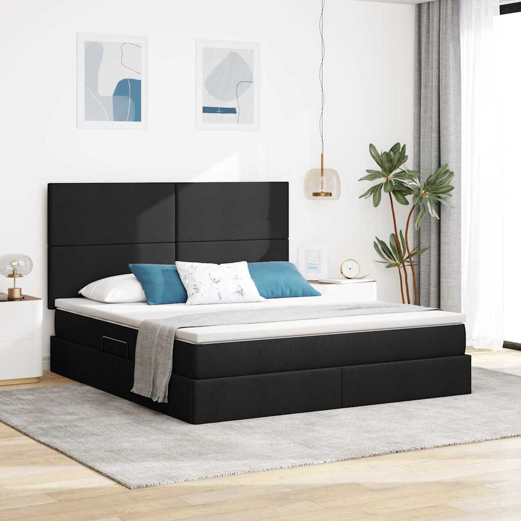 Letto con contenitore LED e materasso Nero 160 x 200 cm Tessuto | homemem39