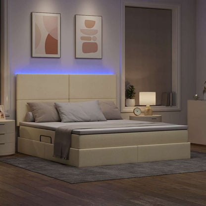 Letto con luci a strisce a LED Crema 180 x 200 cm Tessuto