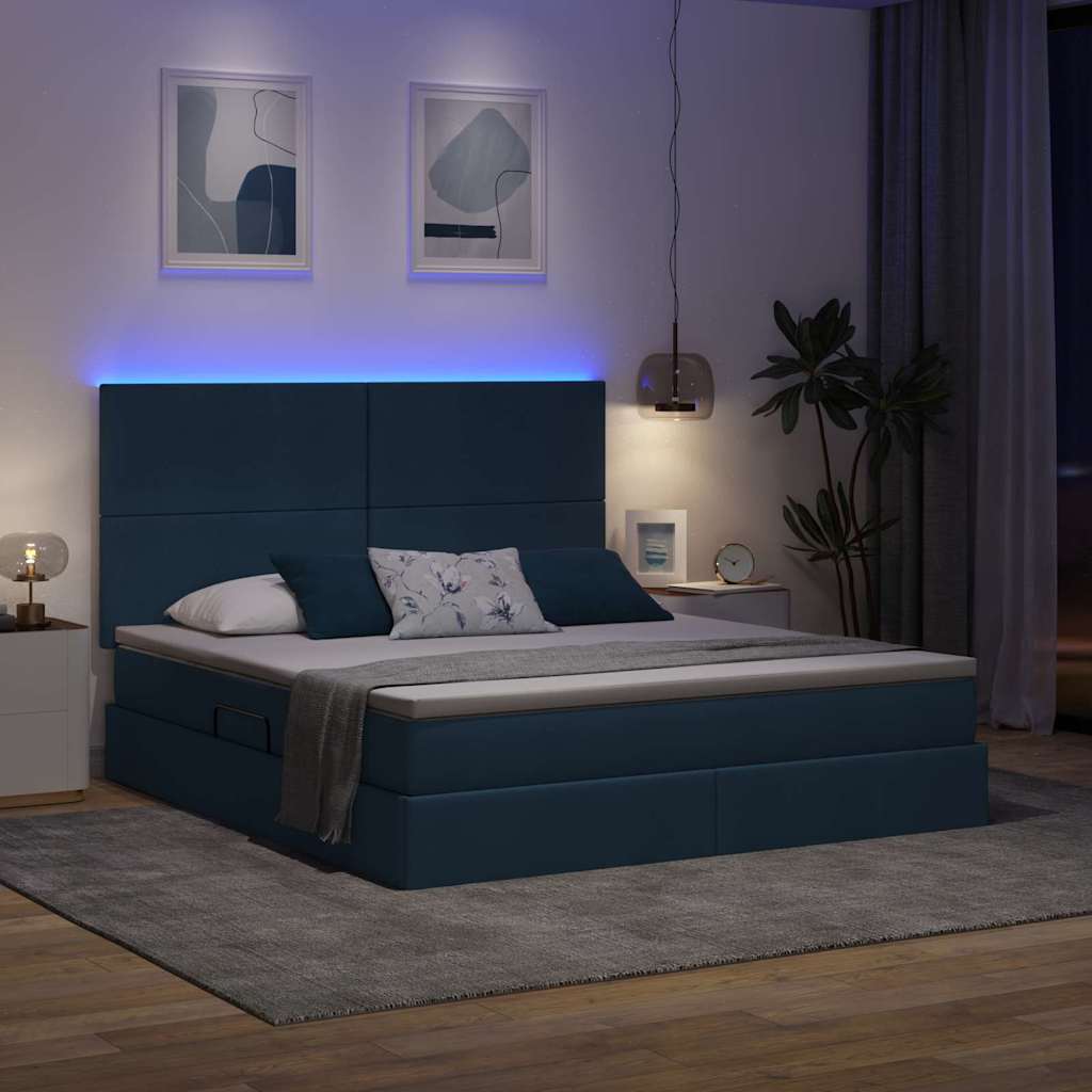 Letto con luci a strisce a LED Blu 180 x 200 cm Tessuto
