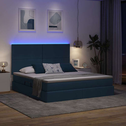 Letto con luci a strisce a LED Blu 180 x 200 cm Tessuto
