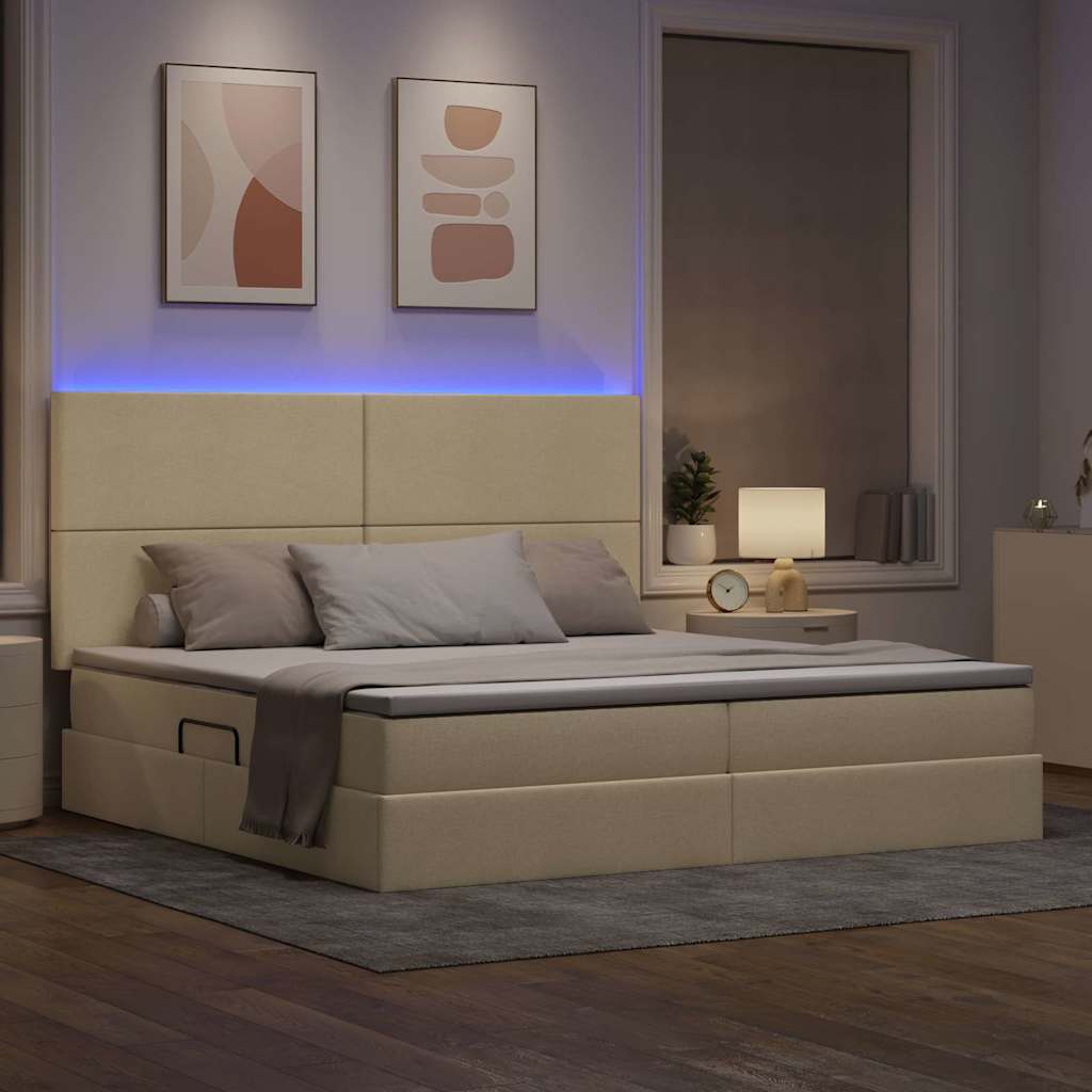 Letto con contenitore LED e materasso Crema 200 x 200 cm | homemem39