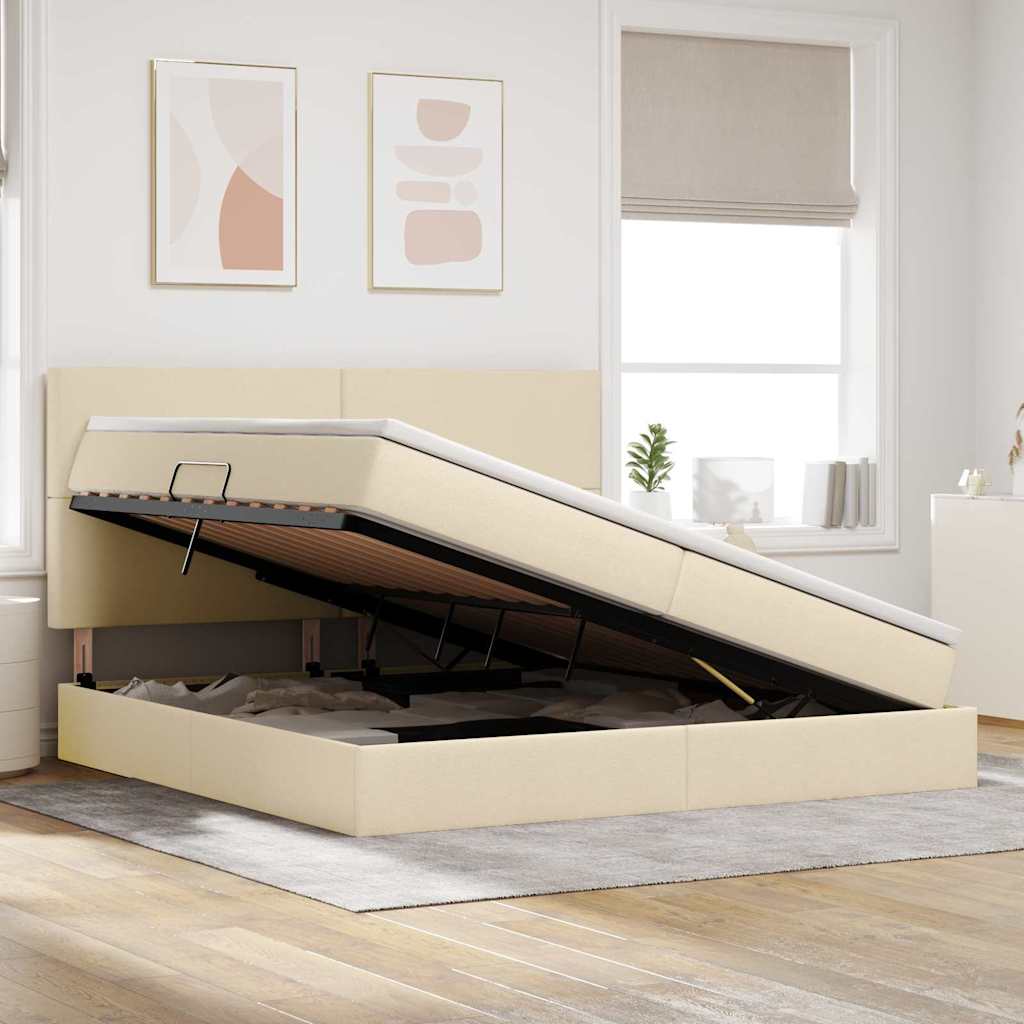 Letto con contenitore LED e materasso Crema 200 x 200 cm | homemem39